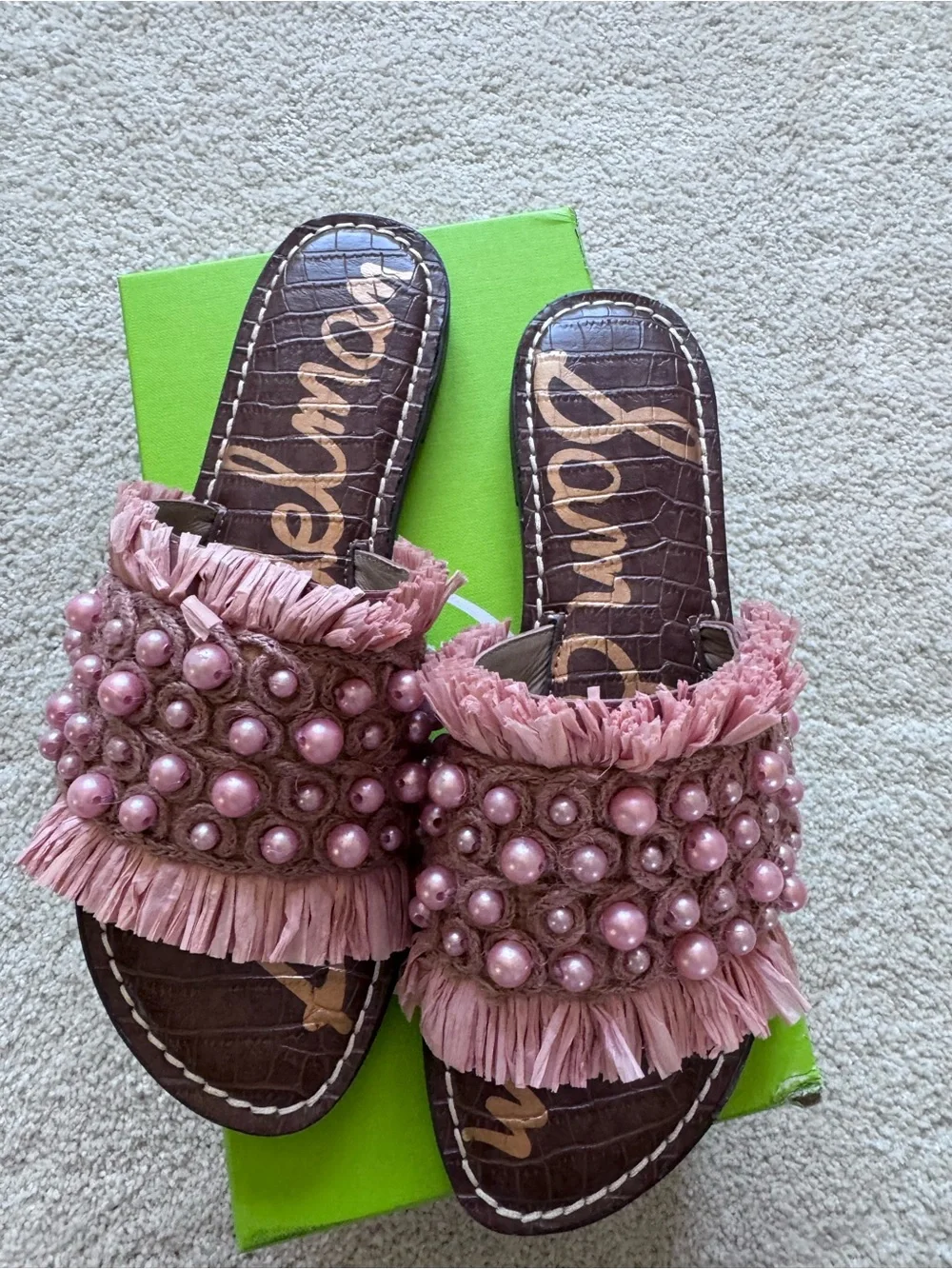 Sam Edelman Pink Beaded Fringe Slide Sandals